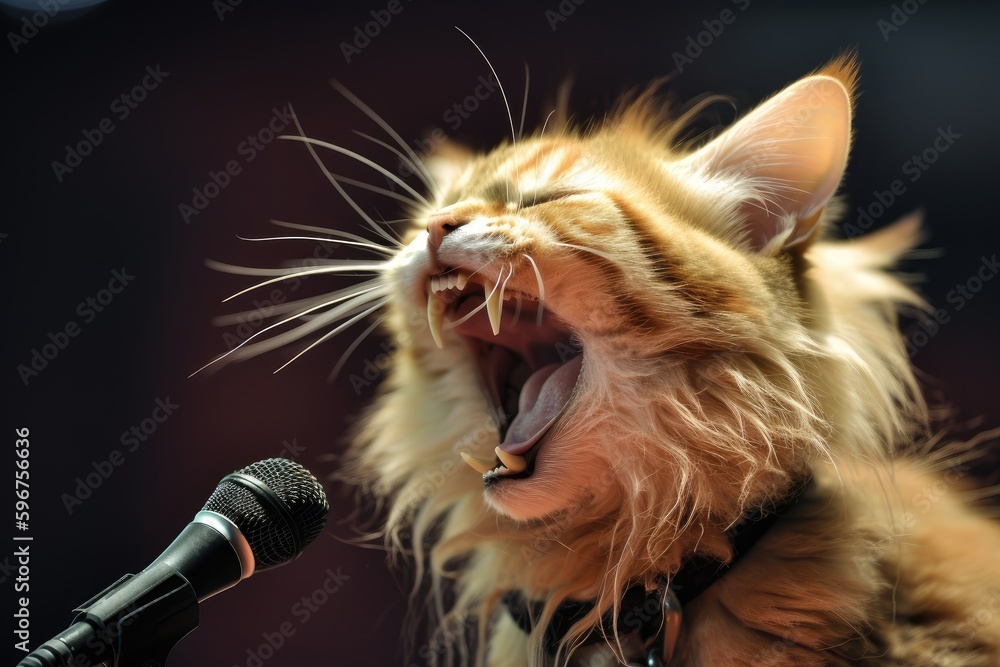 cat like as rock star performing at sold-out concert, with fans going ...