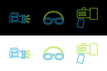 Canvas Print - Set line Flashlight, and Glasses and cap icon. Vector