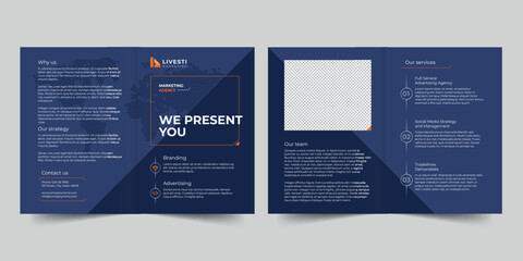 Wall Mural - Marketing Agency bifold brochure template. A clean, modern, and high-quality design bifold brochure vector design. Editable and customize template brochure
