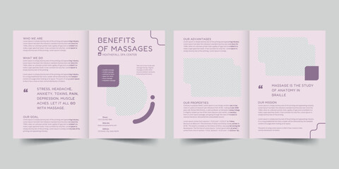 Wall Mural - Massage bifold brochure template. A clean, modern, and high-quality design bifold brochure vector design. Editable and customize template brochure