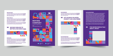 Wall Mural - Moving Company bifold brochure template. A clean, modern, and high-quality design bifold brochure vector design. Editable and customize template brochure