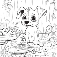 Sticker - Dog, Black and white coloring pages for kids, simple lines, cartoon style, happy, cute, funny, animal in the world