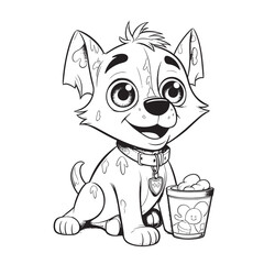 Sticker - Dog, Black and white coloring pages for kids, simple lines, cartoon style, happy, cute, funny, animal in the world