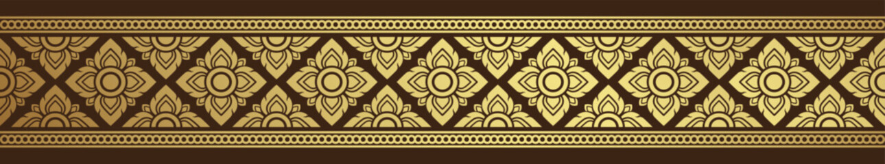 Wall Mural - Gold thai art, buddhism temple element and background pattern decoration motifs for pillar pattern