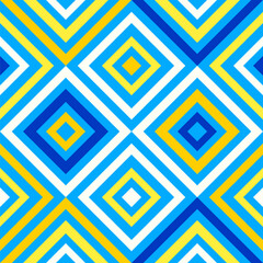 Wall Mural - Abstract geometry, crazy colorful lines in blue and yellow colors, diamond shapes geo pattern.