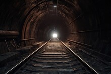 Tunnel And Train Tracks Illustration. Generative AI