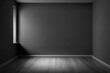 Pared de habitación de color negro con pequeña iluminación con espacio en blanco, pared lisa de fondo con iluminación tenue. Generative ai.