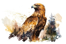 The Golden Eagle Bird Of Prey, Watercolor Illustration Generative AI