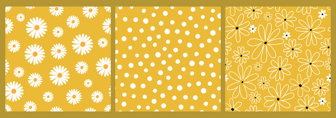 abstract contemporary seamless patterns set with daisy flowers, modern wall decor, wallpaper, backgr