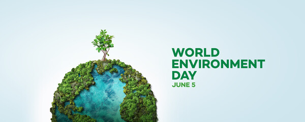 Wall Mural - World environment day 2023 concept background. Ecology concept. Design with globe map drawing and leaves isolated on white background. 
