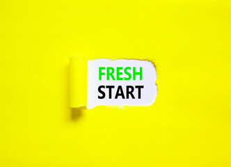 Wall Mural - Fresh start and motivational symbol. Concept words Fresh start on beautiful white paper. Beautiful yellow table yellow background. Business motivational and Fresh start concept. Copy space.