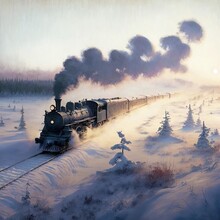 Steam Train In The Forest Generative AI