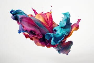 Abstract liquid motion flow explosion. Curved wave colorful pattern with paint drops on a white background. Generative AI