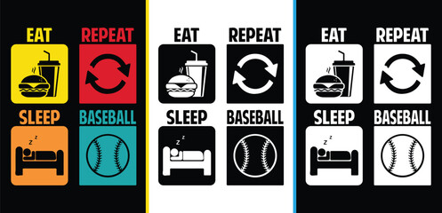 Wall Mural - baseball t-shirt. eat sleep baseball repeat t-shirt design, print for posters, clothes, advertising,