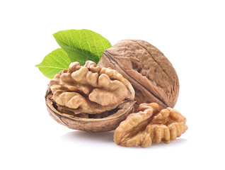 Wall Mural - Walnuts in closeup with leaves