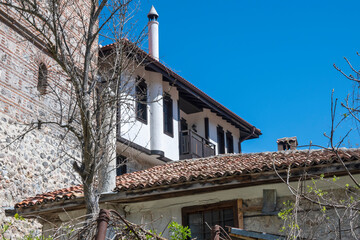 Typical street and old houses at town of Melnik, Bulgaria