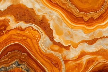 Wall Mural - Abstract art with orange and yellow tones, featuring marble and agate-like swirls and ripples, accented with gold glitter for a beautiful and organic background. Generative AI