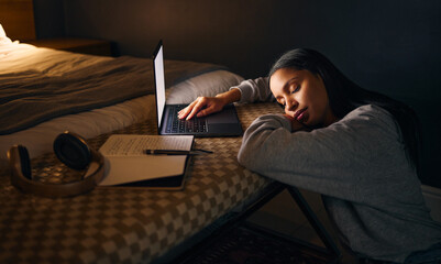 Poster - These late nights will catch up to you. Cropped shot of an attractive young woman sleeping while studying late at night in her bedroom at home.