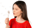 Young girl holding a dandelion blowball