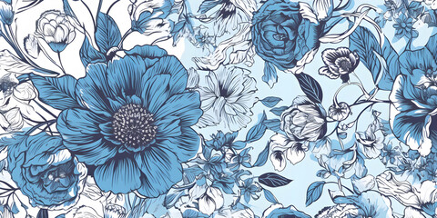 Floral pattern with decorative flowers and plants. AI