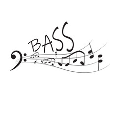 music notes with bass treble clef and word 'bass'