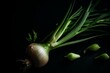 A vegetative green onion with bulb and long hollow leaves. Generative AI