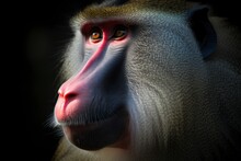 Illustration, Male Mandrill Monkey Face, Ai Generative