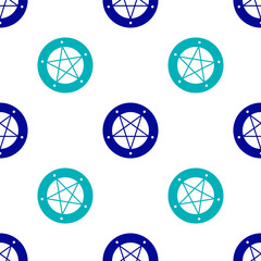 Sticker - Blue Pentagram in a circle icon isolated seamless pattern on white background. Magic occult star symbol. Vector