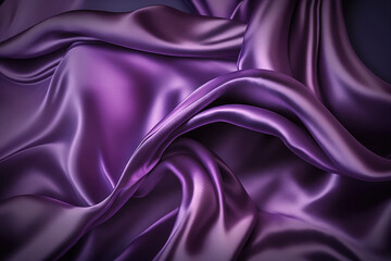 AI generated beautiful emerald purple soft silk satin fabric background with waves and folds