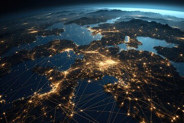 Wall Mural - earth and network of internet satellite for telecom,globe data cloud storage of 5g, global networking of social data communication business. Generative AI