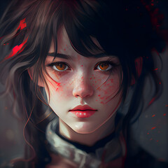 Wall Mural - Portrait of a beautiful gothic girl with blood on her face