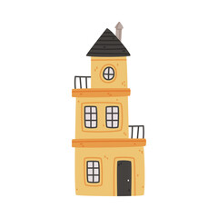 Sticker - Small Tall House with Slope Roof and Windows as Sweet Cozy Home Vector Illustration