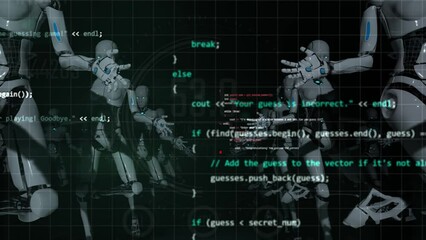 Wall Mural - 3d render motion graphic animation of female robot with black background hud interface futuristic ar