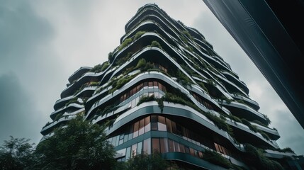 Wall Mural - The Intersection of Nature and Technology: Creating Beautiful Futuristic City Buildings Covered with Plants with the Help of Generative AI