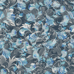 Damask seamless pattern. 3D steel seamless element with shadow and highlight.