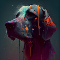 Wall Mural - Colorful portrait of a dog with paint splashes on a black background