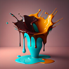 Wall Mural - 3d illustration of splashes of liquid chocolate. 3d rendering