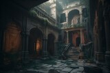 Fototapeta Uliczki - A Persian-style dungeon under a forgotten palace with broken walls, cobwebs, and an ominous mood; great for RPG artwork. Generative AI