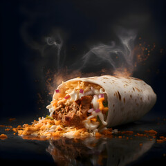 Wall Mural - Traditional mexican burrito with beef and vegetables on dark background