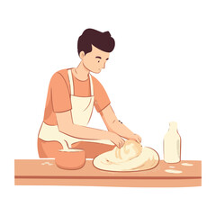 Canvas Print - Chef smiling, preparing organic bread in kitchen