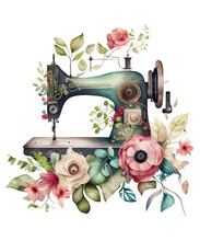 Watercolor Sewing Machine Isolated
