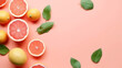 Fresh grapefruits and mints overhead view - flat lay Illustration AI Generative.
