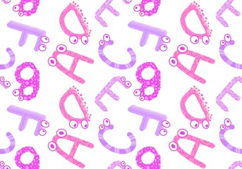 Cartoon English alphabet letters seamless monster with eyes pattern for kids clothes print and accessories and linens