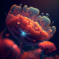 Wall Mural - 3d illustration of abstract flower with water drops on the petals