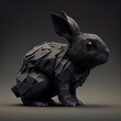 3d rendering of a black rabbit in low poly style on gray background
