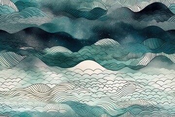 Wall Mural - layered sand intricate pattern teal blue black gray rough texture , abstract background or wallpaper. AI generated
