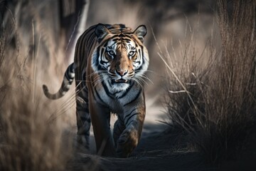 Wall Mural - Beautiful and dangerous tiger in nature. AI generated, human enhanced