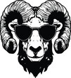 Bighorn Sheep In Sunglasses Logo Monochrome Design Style
