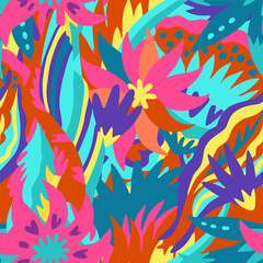  Colorful ornamental psychedelic pattern. Funky texture with colorful abstract organic shapes.