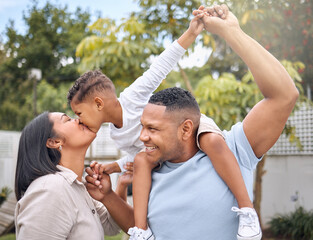 Canvas Print - Theres never a dull moment when were all together. Shot of a beautiful family having fun with their daughter in their backyard at home.